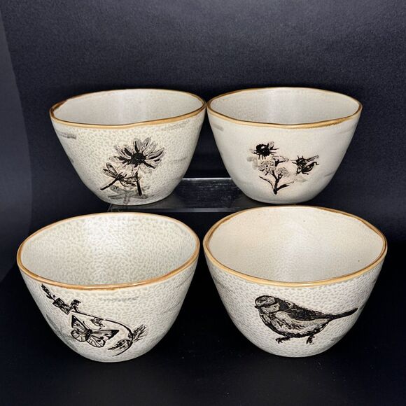 4 Spectrum Bowl Soup Cereal Bird Butterfly Dragonfly Bee Earth Tone 2015 5.25“ - Picture 1 of 11